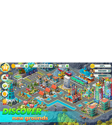 Build your own town and expand your cities and skylines in an exotic adventure packed with dozens of quests and rewards and beautifully designed homes, skyscrapers, farms, shops, hotels, restaurants, and other cool buildings.